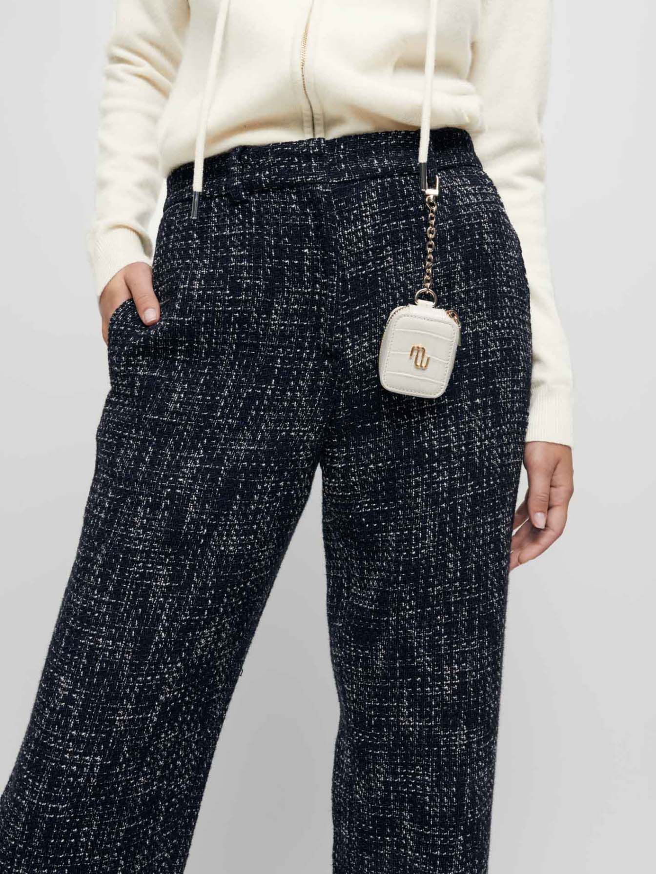 Tweedbroek met wijde pijpen - Marineblauw
