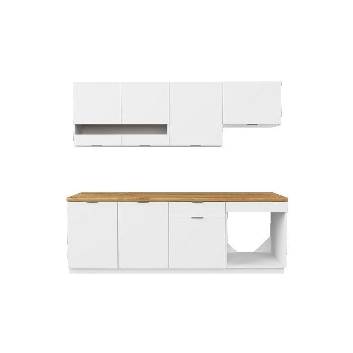 Cuisine complète - Avec plan de travail 200 cm - Blanc et Naturel - CARMEO