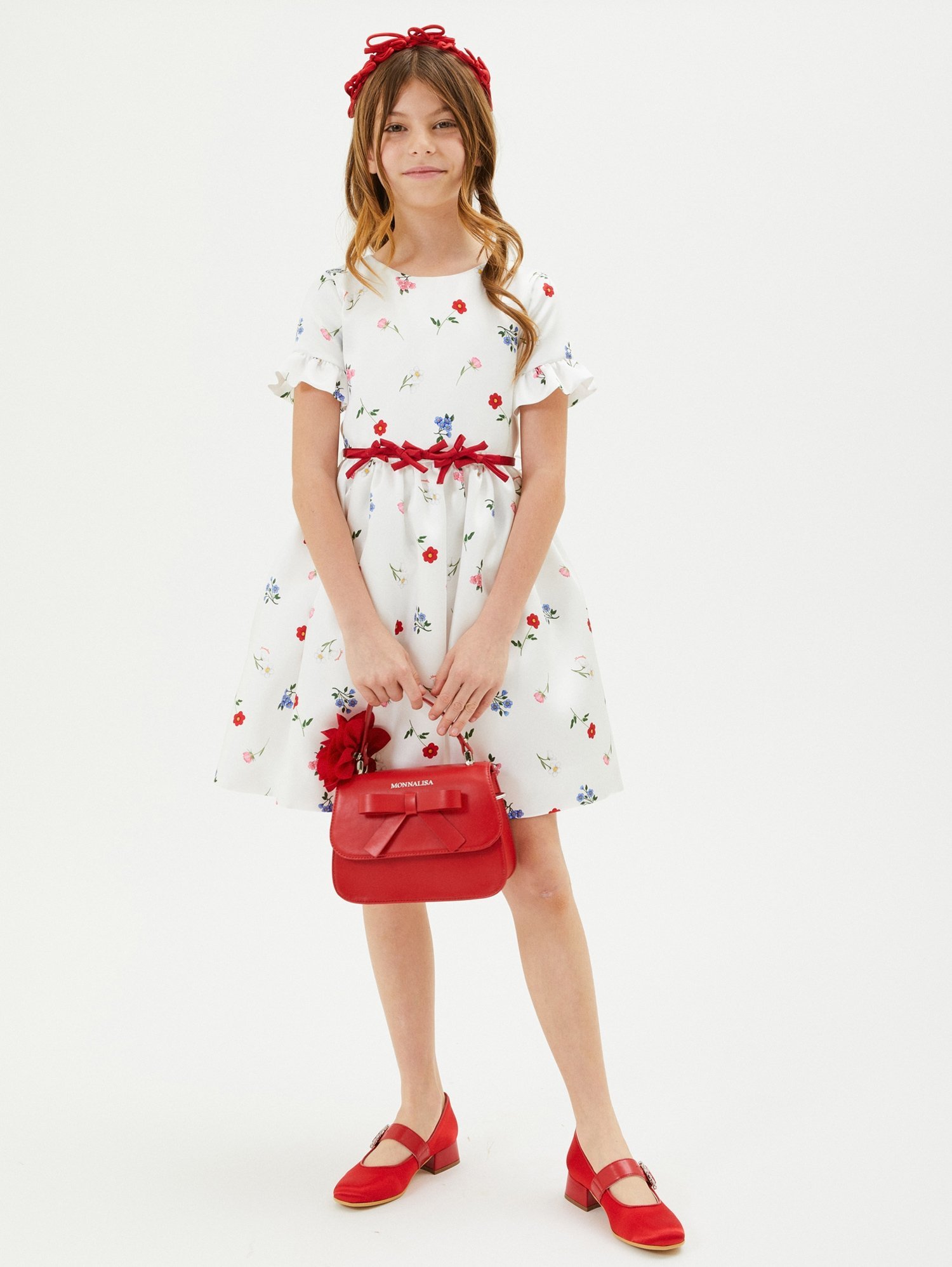 Monnalisa GARDEN PARTY MIKADO JURK MET BOTANISCHE PRINT - Cocktailjurk / Feestjurk - crème/multicolor