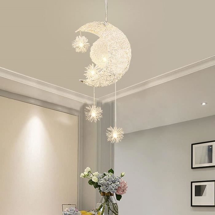 Lámpara colgante UNI Contemporary con diseño de luna y estrella, luz blanca cálida, 20 cm.