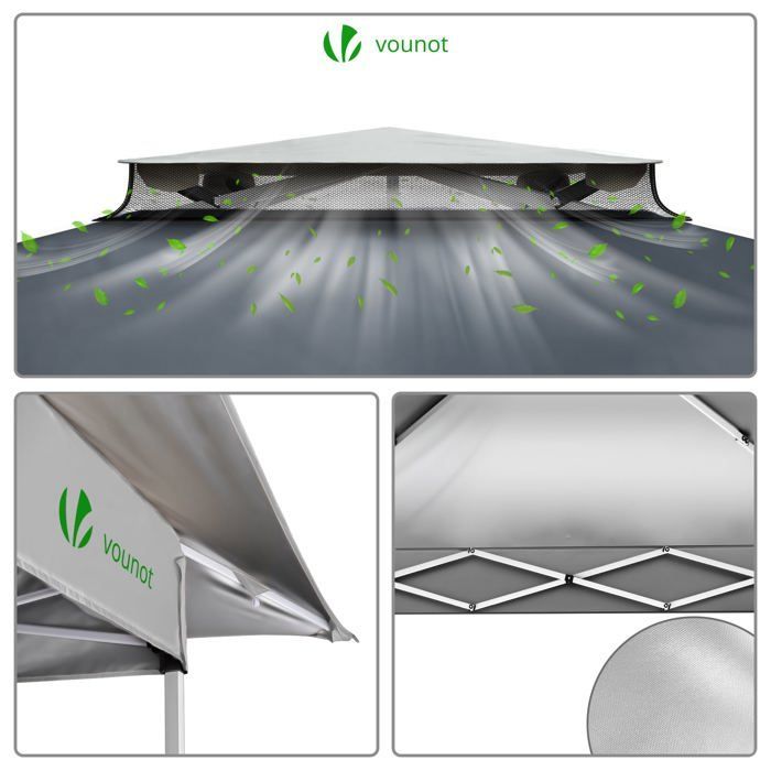 VOUNOT® Tonnelle de jardin 3,6x3,6m pliable installation facile POP UP avec moustiquaire gris