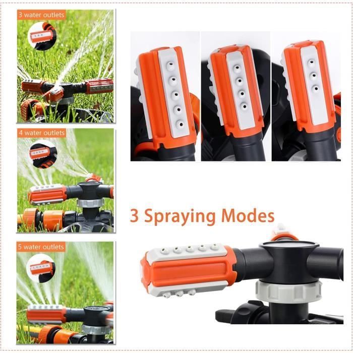 Arroseur de jardin - ZGEER - 3 bras - 360° - Débit réglable - Orange