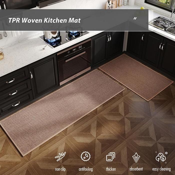 Alfombrilla de cocina antideslizante y absorbente – TPR trenzado, marrón claro, 45x180 cm, resistente a las manchas y lavable, gruesa