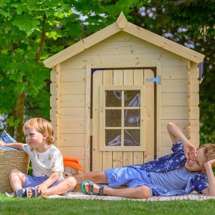Timbela M570Z-1 Maison en bois pour enfants -Toit vert- Maison de jeux pour l'extérieur 111x113xH121cm/0.9 m2