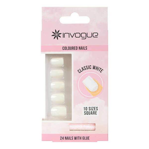 Invogue Classic Weiße Quadratische Nägel (24 Stück)