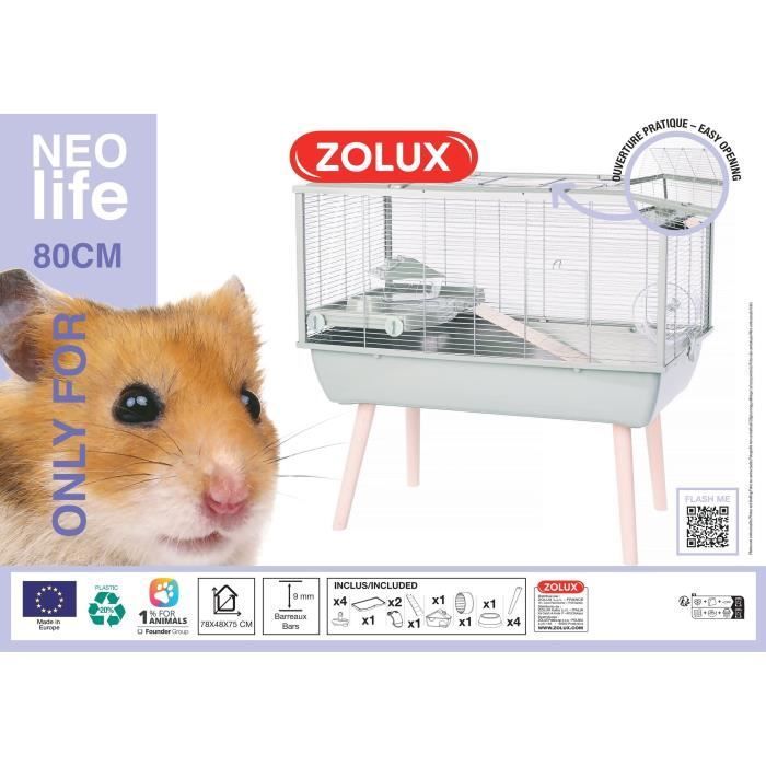 Jaula elevada para roedores ZOLUX Neolife - Para hámsteres - 78 x 48 x 75 cm - Verde