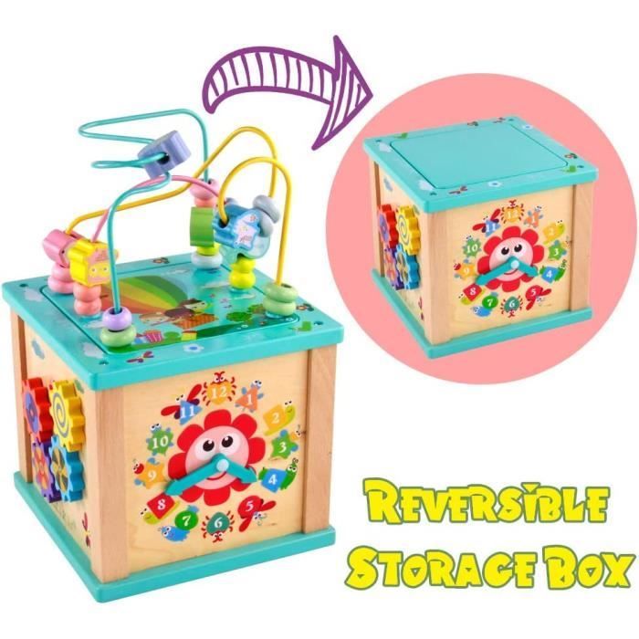 Giocattolo in legno - ZGEER - Cubo attività 5 in 1 - Multifunzionale - Labirinto di perline - Regalo per bambini dai 3 ai 5 anni