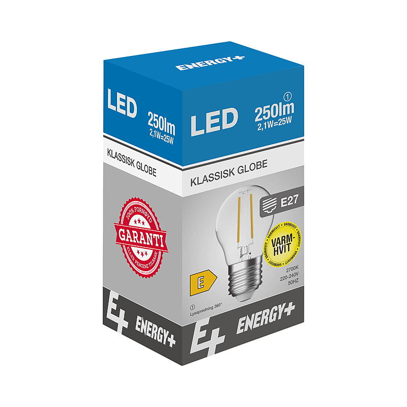 Energy Light LED-pære 250 lm Klassisk kuleformet klar E27 G45 E