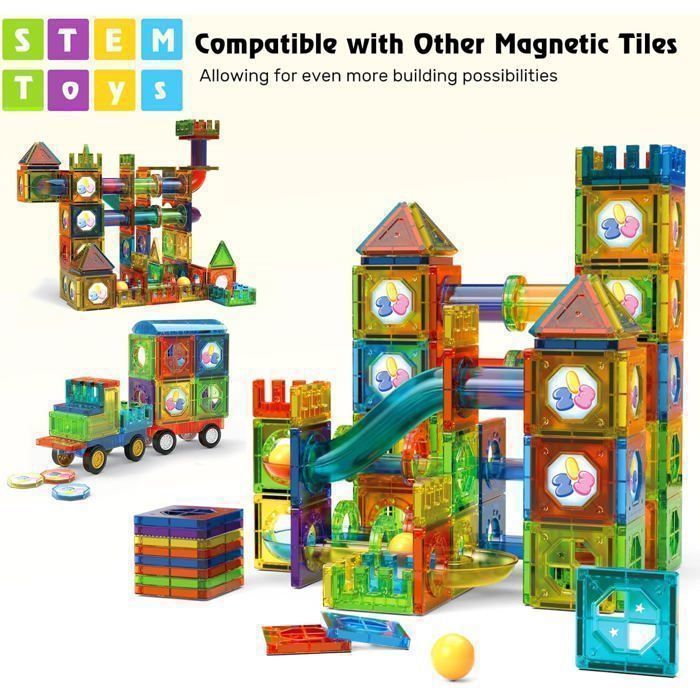 100 piezas de bloques de construcción magnéticos, juguete STEM con pista deslizante y bola, que desarrolla la creatividad y las habilidades espaciales.