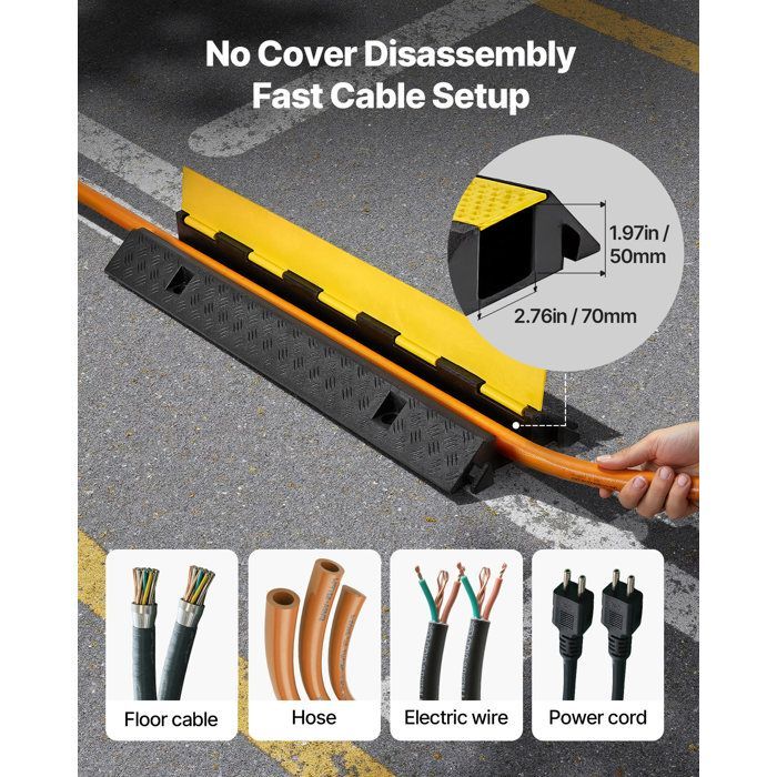 Rampa de protección de cables VEVOR - Capacidad de carga 9979 kg - Canaleta para cables de suelo de 1 canal 70 x 50 mm - con tapa abatible