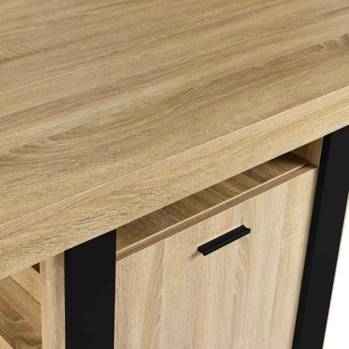 IDMARKET Ilot central PHOENIX 110 cm bois et noir avec rangements