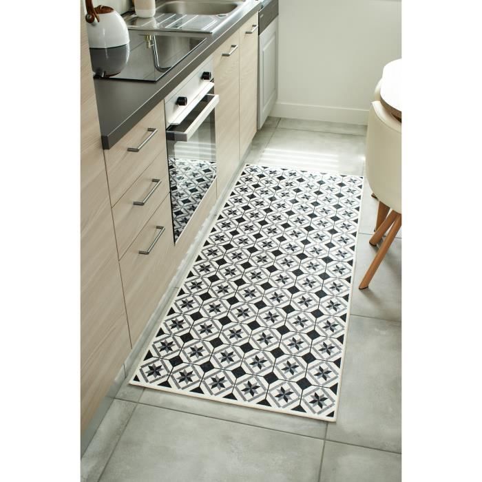 Tapis de cuisine - NAZAR RUGS - Azulejos - 70x180 cm - Noir - Carreaux de ciment