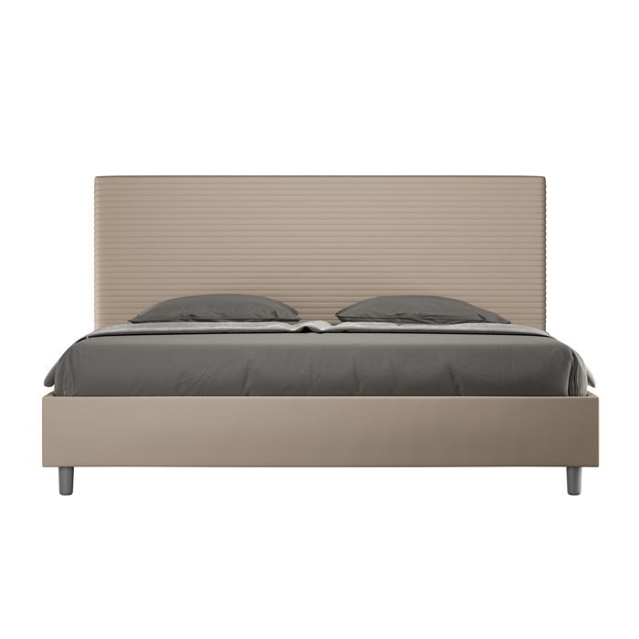 Lit king size coffre rembourré 200x210  similicuir taupe Focus