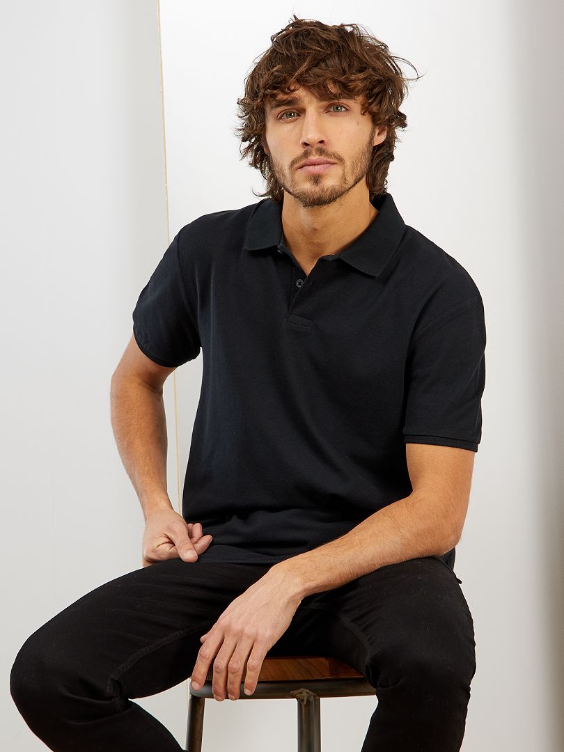 Camisa polo de algodão piqué - preta