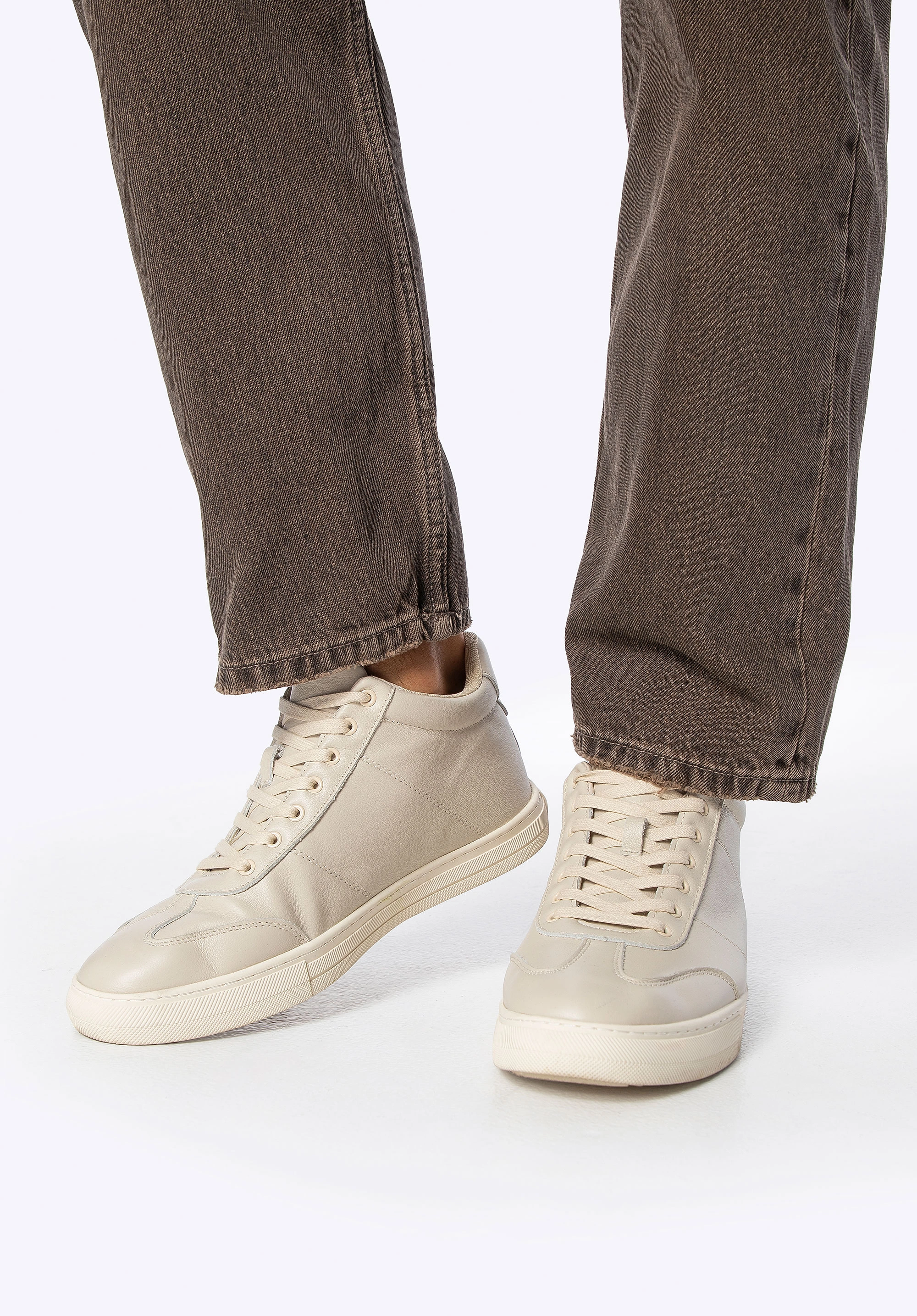 Męskie sneakersy z naturalnej skóry licowej jasny beż