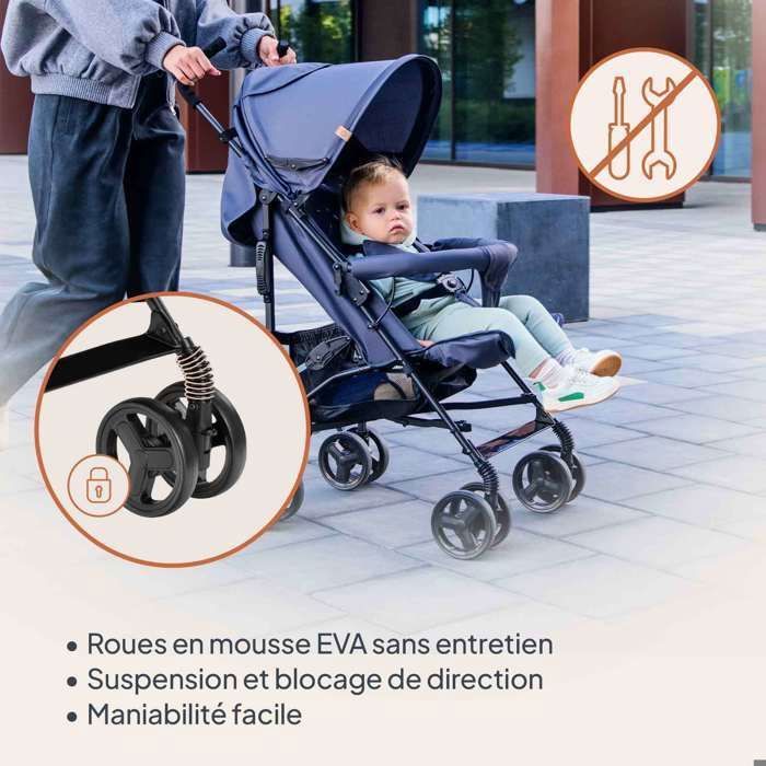 Poussette canne compacte LIONELO Elia - Tres Légère - 6-36 mois - Moustiquaire incluse - Amortisseurs avant - Vert émeraude