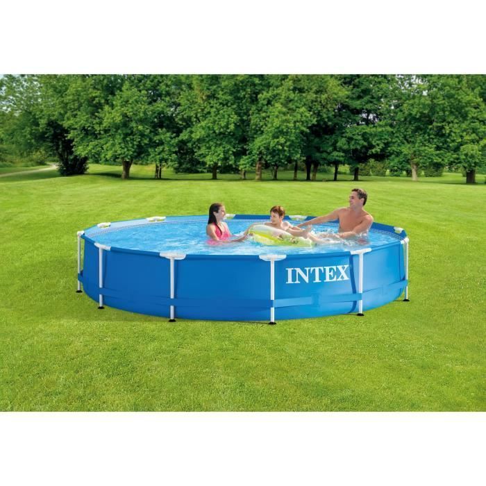 Kit piscina tubolare fuori terra INTEX - Telaio in metallo - 366 x 76 cm - Rotonda (fornita con pompa e cartuccia) - 28212NP