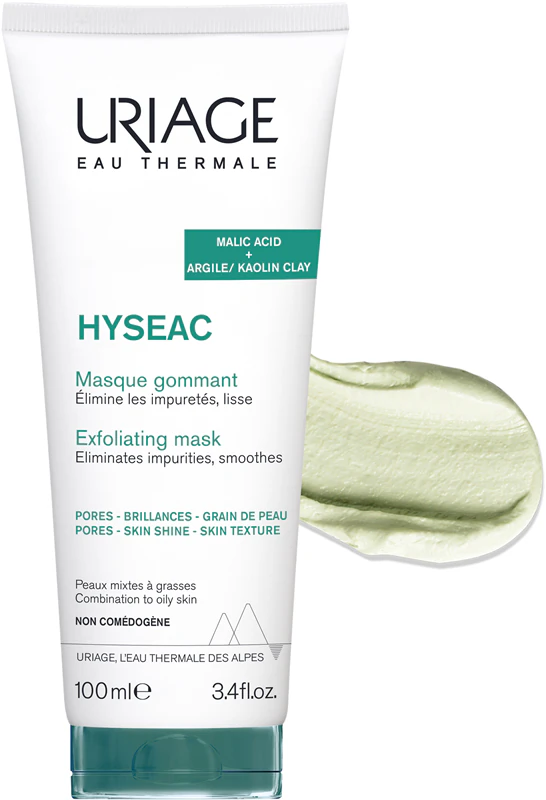Máscara esfoliante Uriage Hyseac para pele oleosa e mista.
