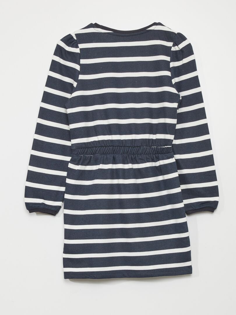 Getailleerde sweatshirtjurk met print - BLAUW
