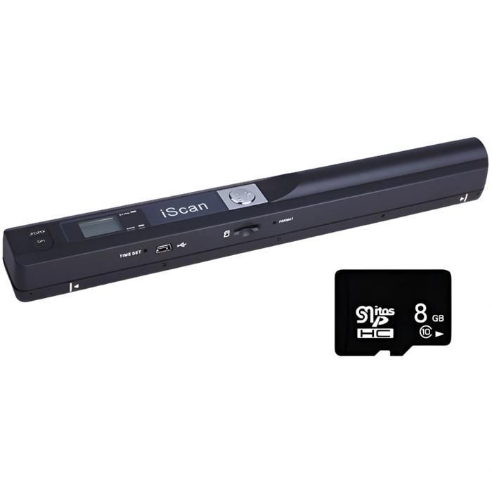 Portable scanner, 8GB memory card, 3 DPI settings, color books, photos, A4 documents, black