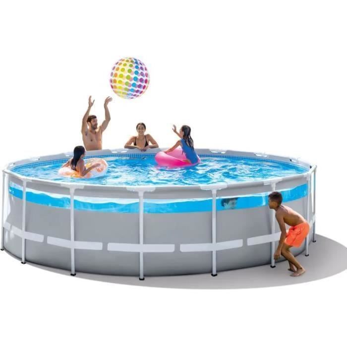 Kit de piscina tubular desmontable Intex - Estructura Pris - 488 x 122 cm - Redonda (bomba, cubierta, alfombrilla de suelo y escalera) - 26730NP