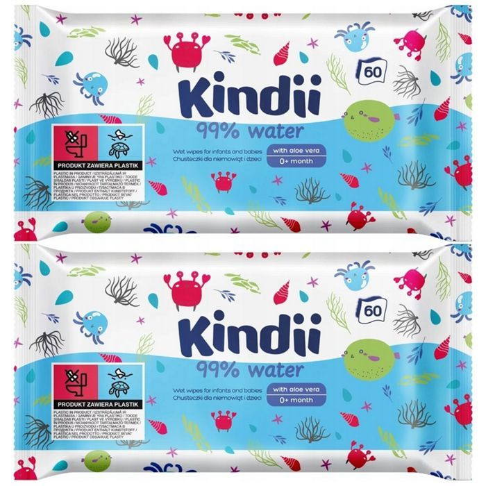 Kindii Baby- und Kinder-Feuchttücher, 99 % Wasser, Aloe Vera, 2 Stück