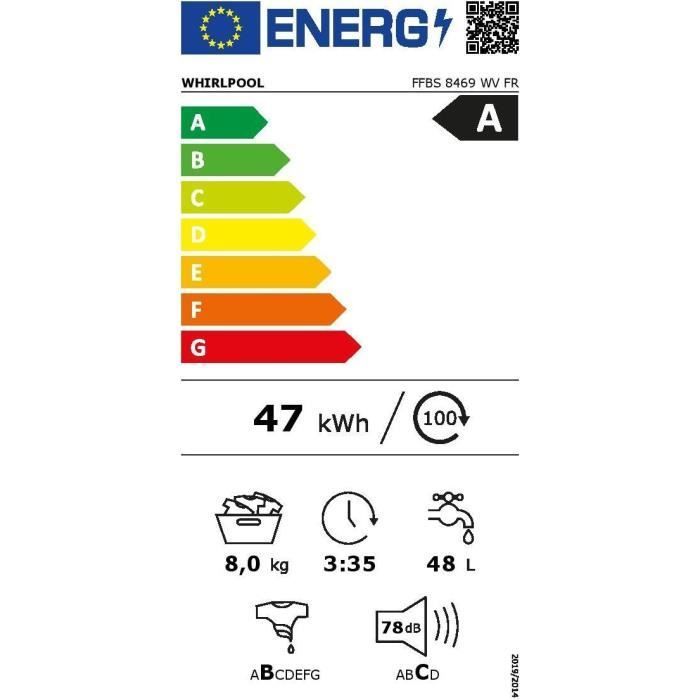 Lavatrice a carica frontale WHIRLPOOL FFBS8469WVFR FreshCare - 8 kg - Induzione - Larghezza 60 cm - 1400 giri/min - Classe energetica A - Bianca