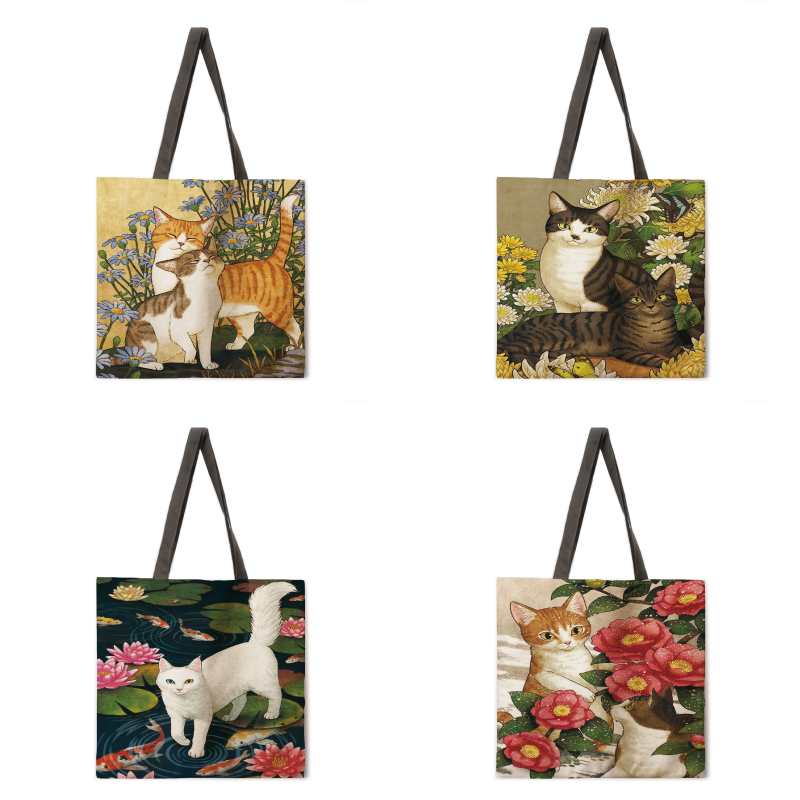 Borsa tote grande da donna con stampa di gatto curativo, borsa a mano casual da donna, borsa a tracolla da donna, borsa da spiaggia da donna, borsa per la spesa pieghevole