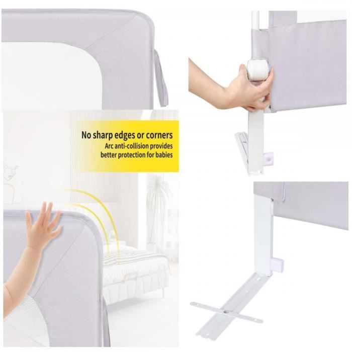 1pc Baby Bed Rail - XUANYU - 180*70*26 cm - Folding and Adjustable Side Bar - Iron + Grey Oxford Cloth