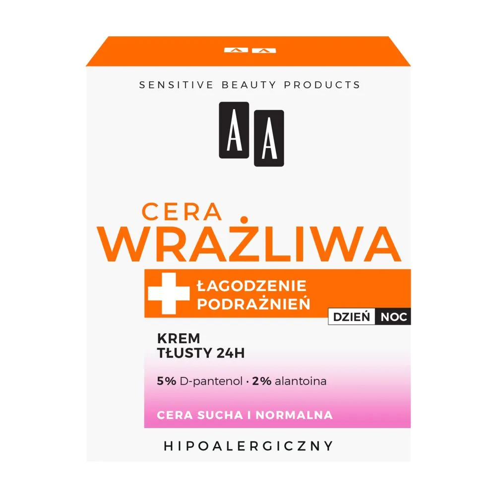 AA Cera Wrażliwa Krem tłusty do cery suchej i normalnej 24 h bezzapachowy