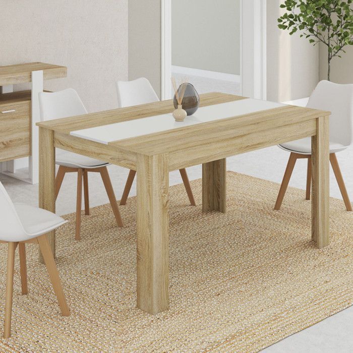 Vaste rechthoekige eettafel - IDMARKET - GEORGIA - Hout en wit - 6 personen - 140 cm