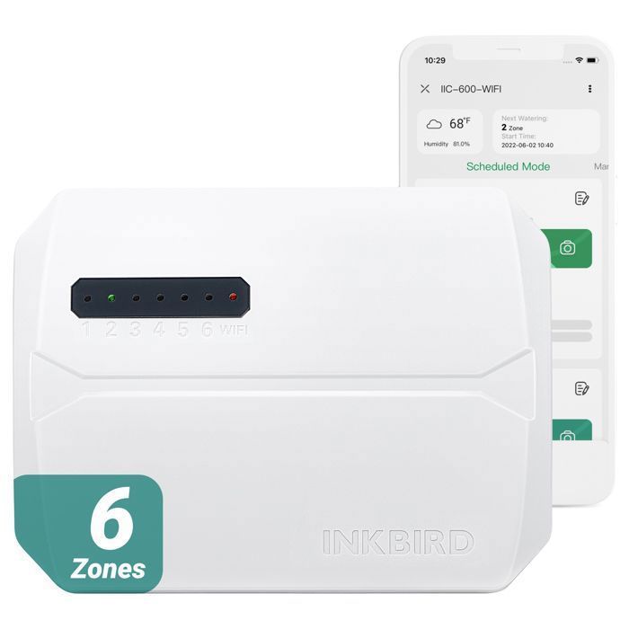 INKBIRD WiFi Irrigation Controller, 6 Zones IIC-600-WiFi, Automatic, Irrigation Timer, APP Control, Seasonal Setting