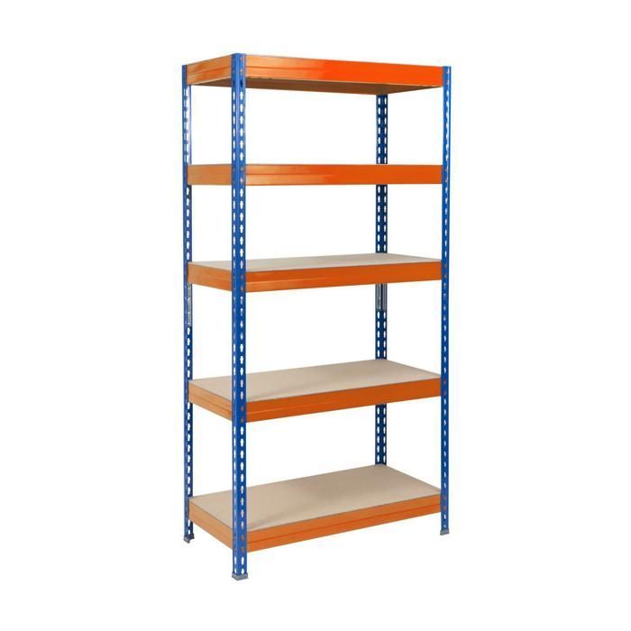 Estantería metálica reforzada de alta resistencia, 5 niveles, azul-naranja, 220 x 120 x 60 cm, carga máxima: 1250 kg