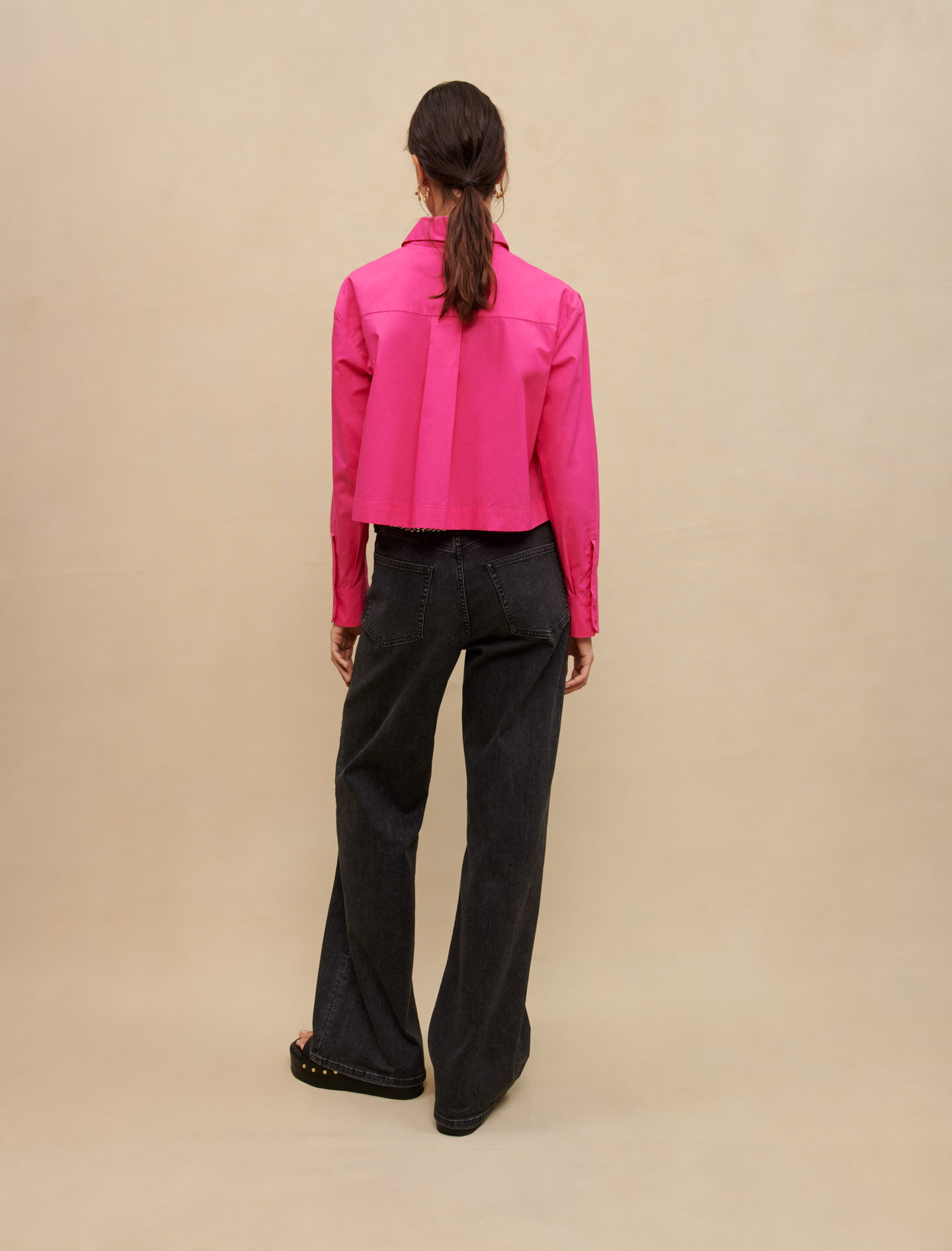 Katoenen crop top - Fuchsia