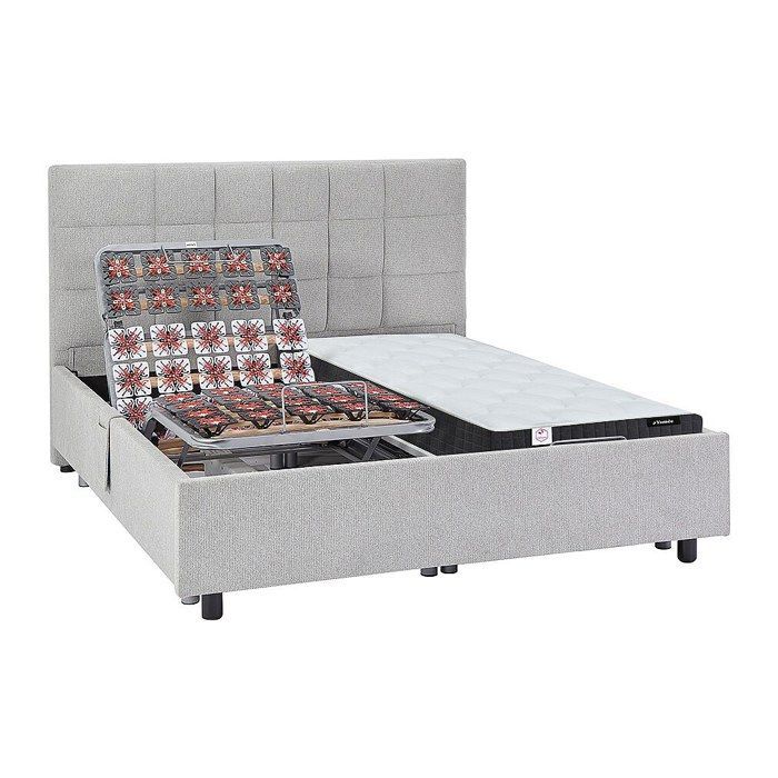 Lettino relax elettrico con base decorativa e materasso a molle insacchettate e memory foam - 2 x 70 x 190 cm - Tessuto - Grigio - MANA