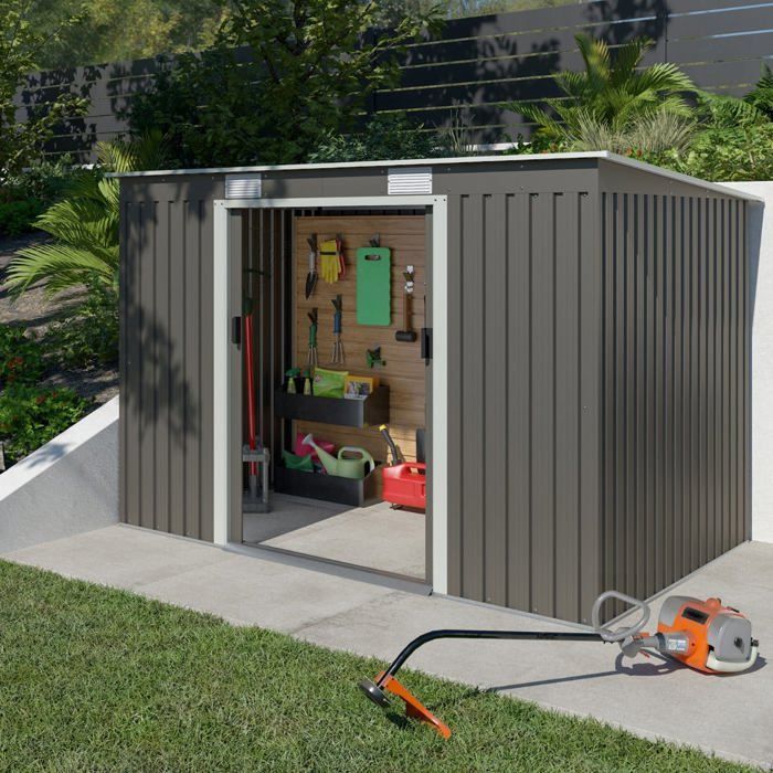 Casinha de jardim metálica Trigano com telhado plano, 4,29 m², + kit de ancoragem