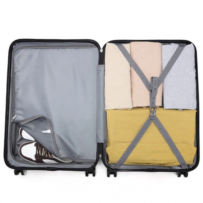 Maleta de cabina Kono de 51,5 x 38 x 21 cm, ultraligera, rígida, de ABS, con 4 ruedas y cerradura TSA, color gris.