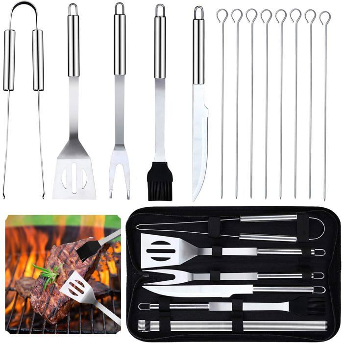 Outil de Barbecue - Outils de Barbecue en Acier Inoxydable Barbecue Accessoire Kit Barbecue Portable avec étui de Transport