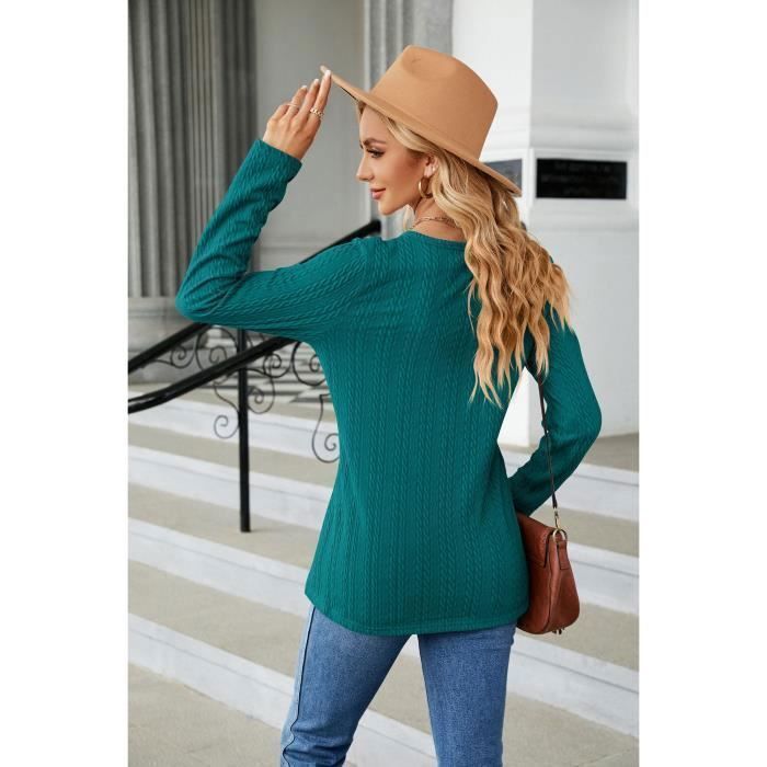 Maglione da donna a maniche lunghe con scollo a V e bottoni, vestibilità ampia, tinta unita, per primavera e autunno - Taglia UE - Verde