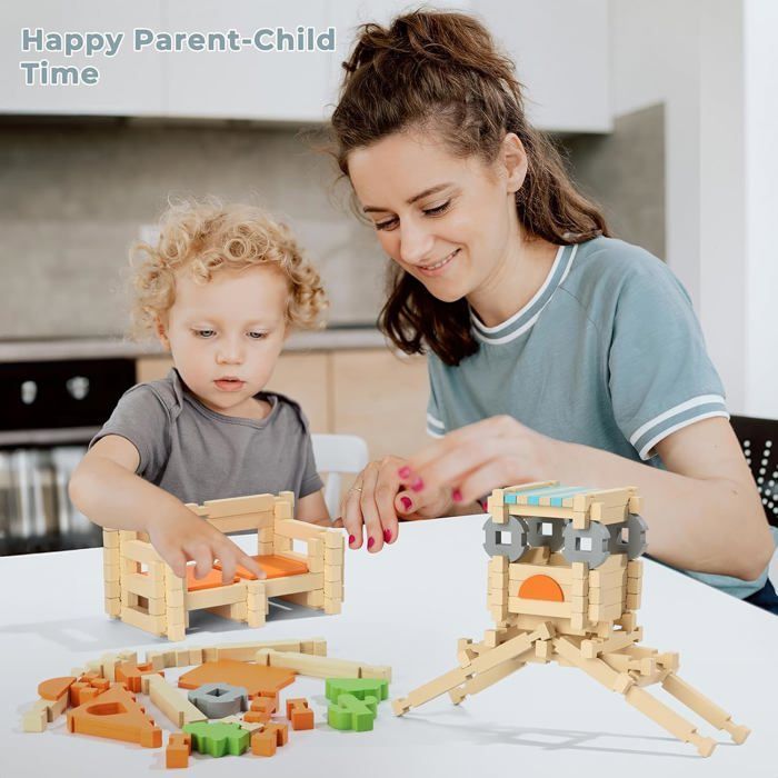 Montessori wooden building set for children, 122 pieces, educational toys for children aged 3 and up