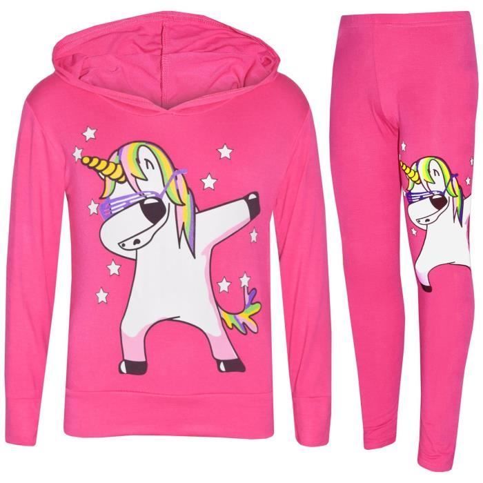 Conjunto deportivo - Unicornio - Estampado arcoíris - Sudadera con capucha - Leggings elásticos - Niñas de 7 a 13 años