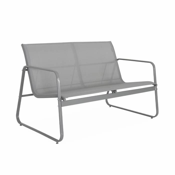 Conjunto de muebles de jardín de metal y textilene para 4 personas. Gris claro. Diseño