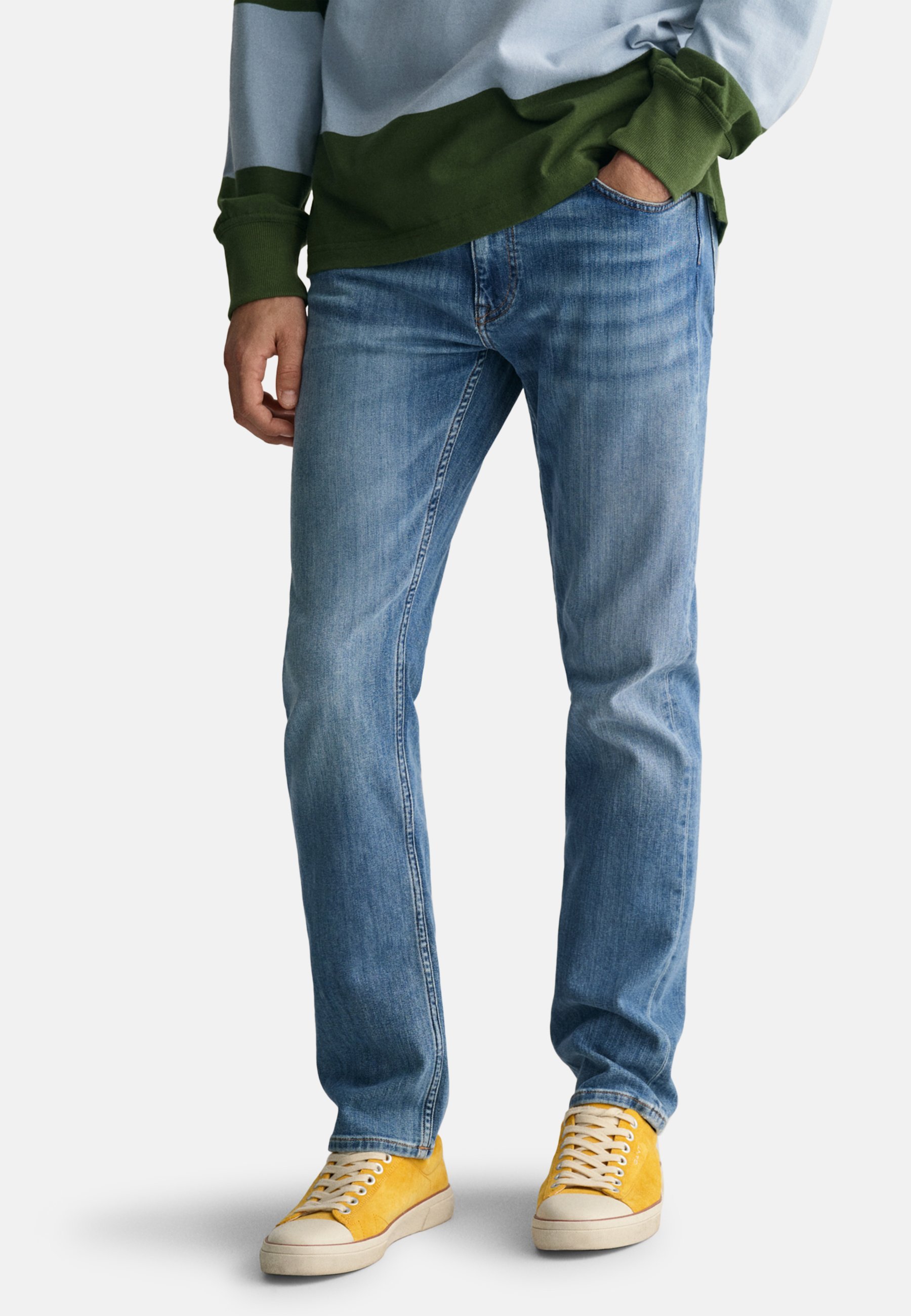 GANT REGULAR - Jeans a gamba dritta - blu medio effetto usurato