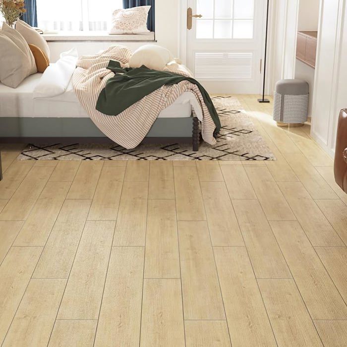 Baldosas autoadhesivas de PVC con efecto madera, color beige y amarillo, para suelos de baños y cocinas, baldosas adhesivas, linóleo con efecto madera, 4 paneles de madera.
