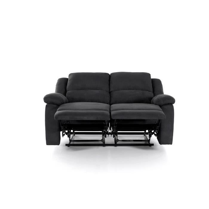 Sofá reclinável LEO de 2 lugares em microfibra - Preto - L143 x P93 x A96cm - LOUNGITUDE