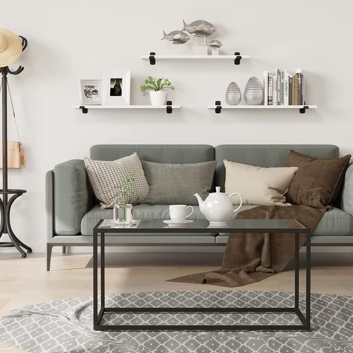 Juego de 3 estantes de pared EUGAD, estantes flotantes, 60x20x7cm, MDF y hierro, blanco