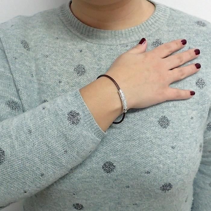 Zirkon-Silberarmband aus 925er Edelstahl, dehnbar für Frauen mit braunem Haar