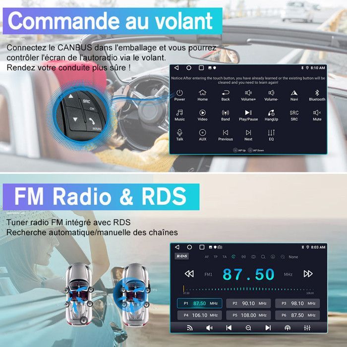 AWESAFE Autoradio Android 13 pour 208/2008 (2Go+32Go) 9'' Écran Carplay Android Auto GPS Bluetooth WiFi FM RDS SWC