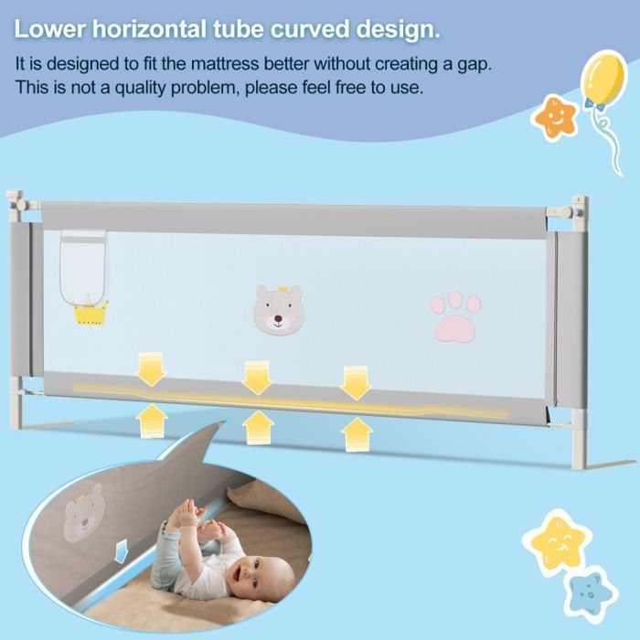 Barrière de lit pour bébé Antichute Barrière de Sécurité Enfant Lit Rabattable Portable Barrière Sécurité Enfant 200CM