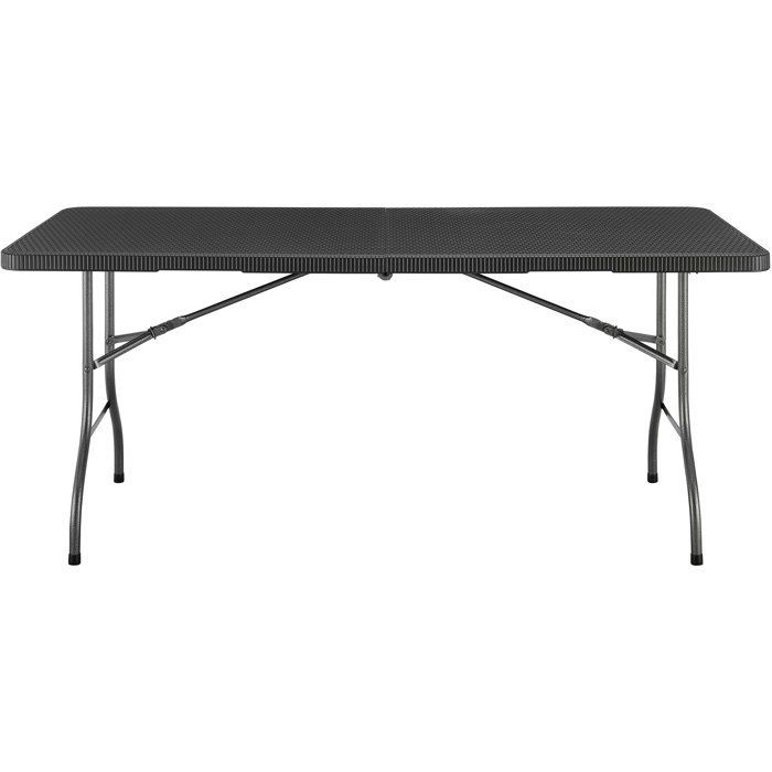 Mesa de recepción plegable - TERRANOVA - Negra - Estructura de acero y tablero de polietileno HDPE - 8 personas - 180 x 74 x 73,5 cm